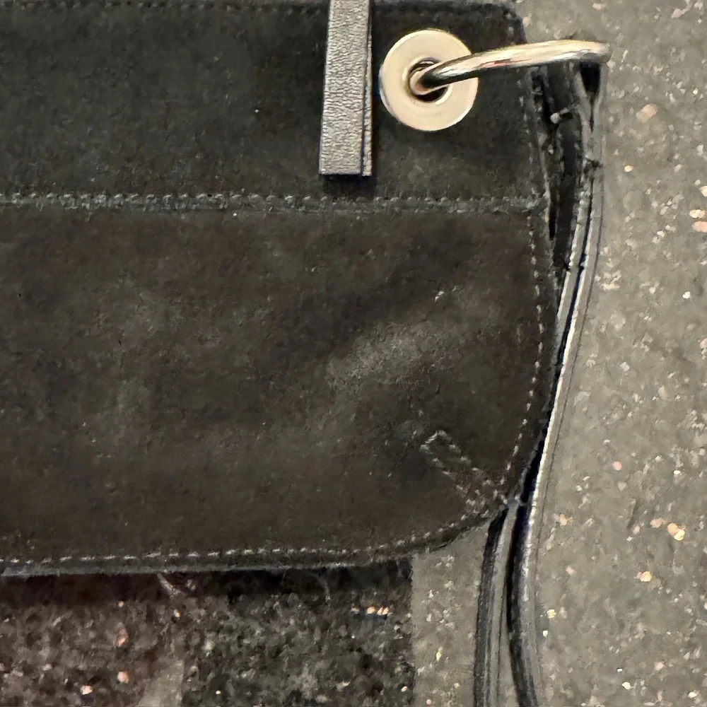 Black‎ Suede Leather Wristlet Clutch Bag Purse Buckle Detail Zip Top Moto Style